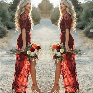 Lace Romper Short Sleeve Long Dress NEW